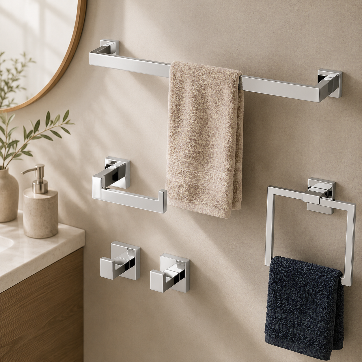 AVELLO Stainless Steel Bathroom Hardware Set – 5 Piece Collection