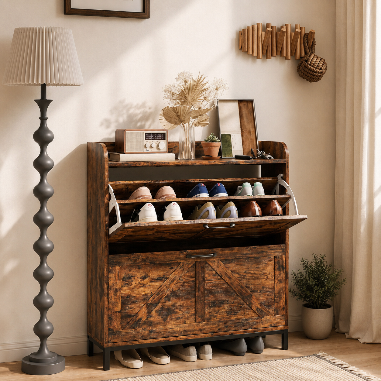 AVELLO Rustic Hallway Shoe Organizer